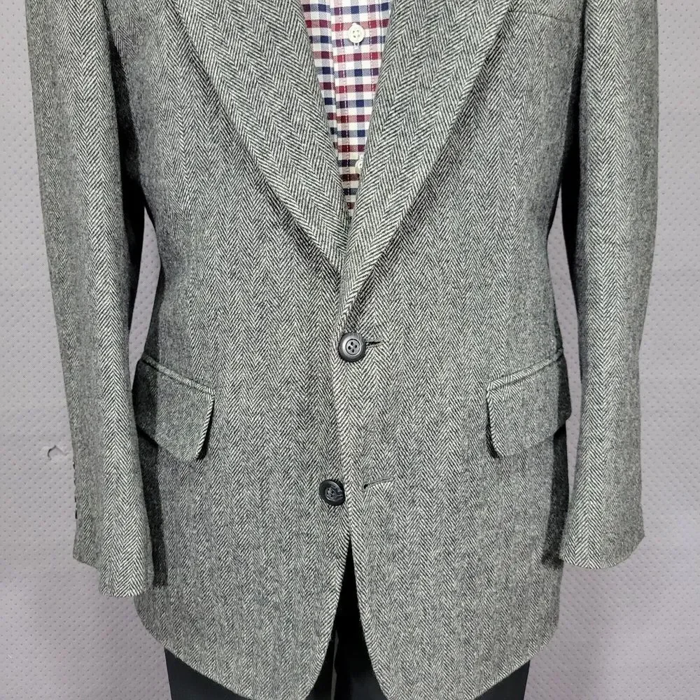 Robert Stock Men's Tweed Sport Coat Blazer Two Button‎ Herringbone Gray Size 40R